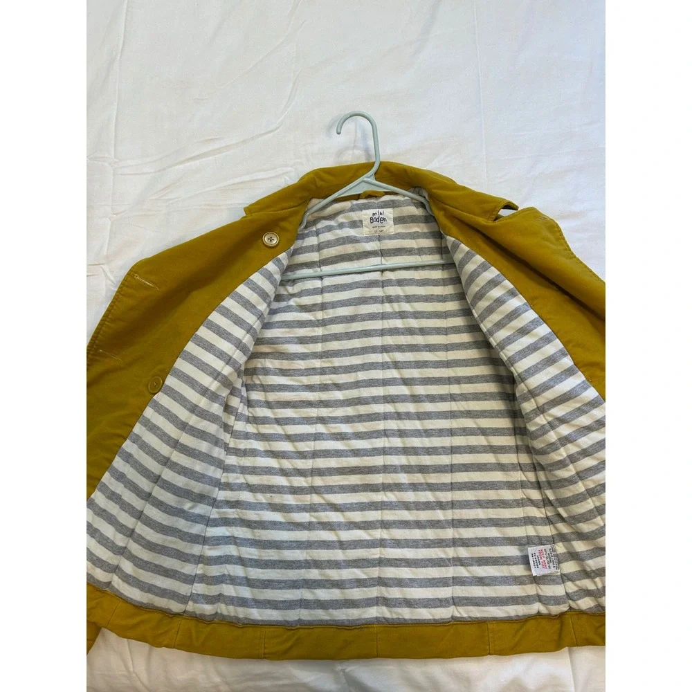 Mini Boden Yellow Pea‎ Coat preppycore Kids Size 13-14Y Cotton Striped Lining